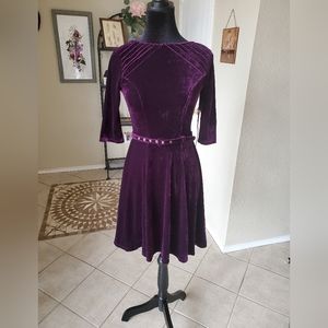 Unique Vintage Stephanie Purple Velvet Fit and Flare Dress XS